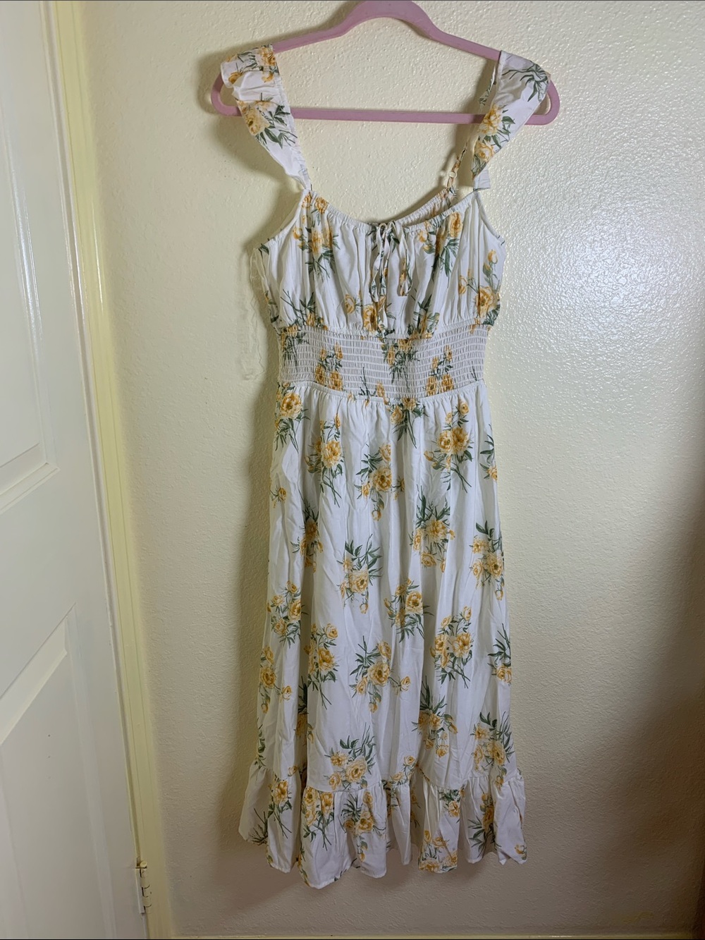 NWT HESPERUS Smocked White Maxi Dress, Size M